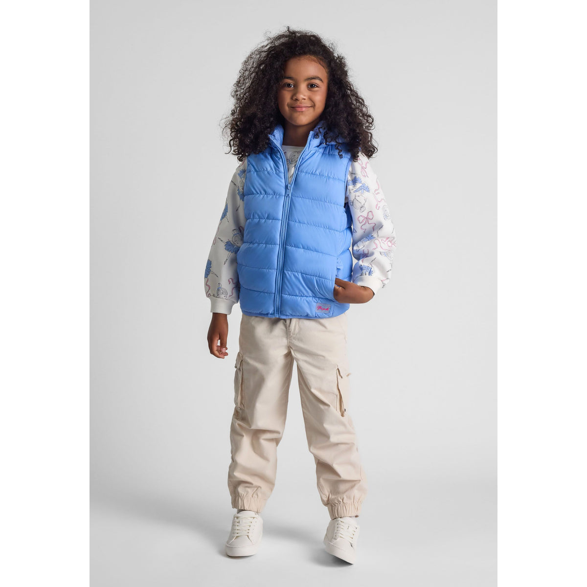 Girls' padded gilet in blue — complete product view for square Shop card
