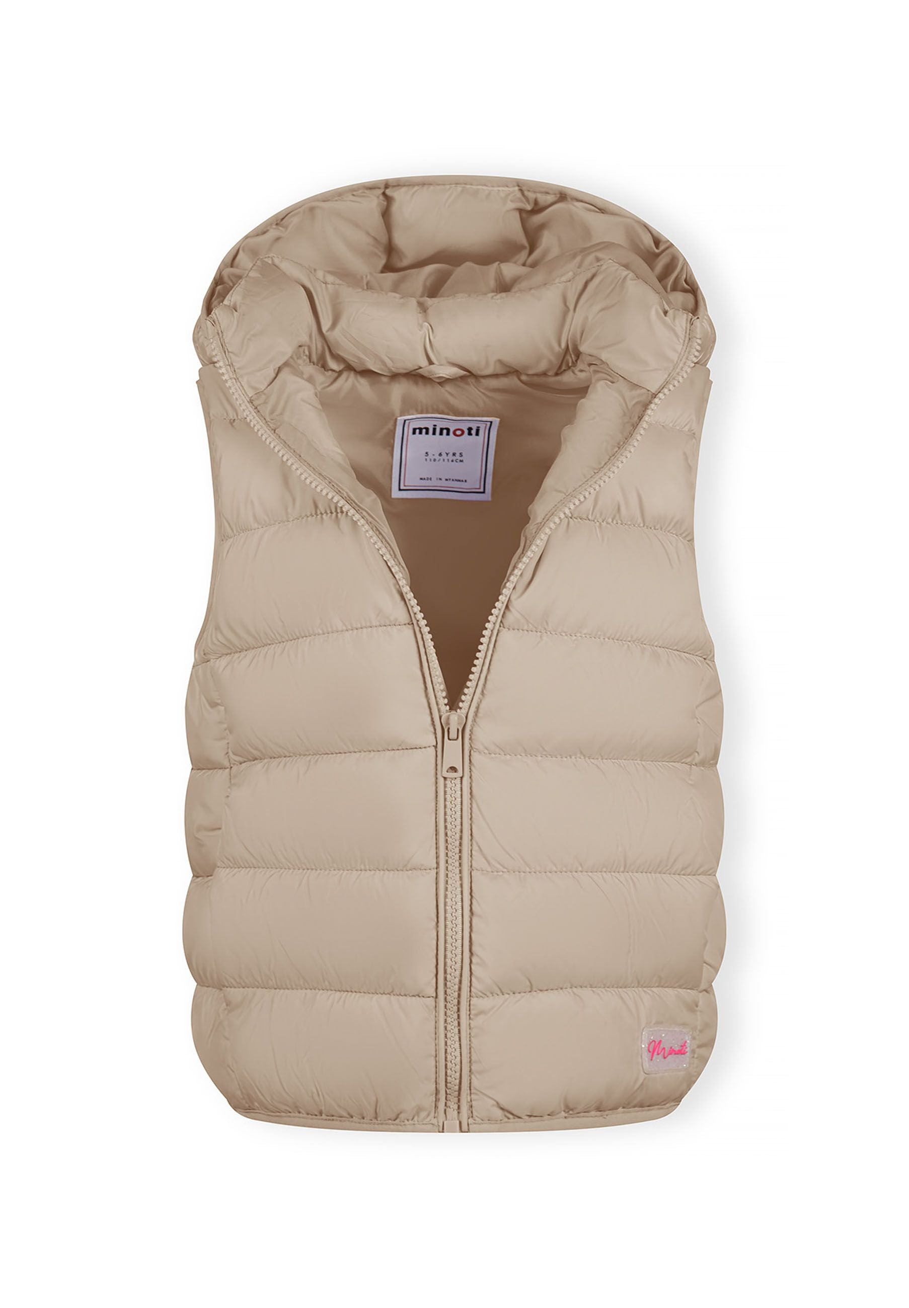 Quilted Gilet, Detachable Hood, Beige - 4