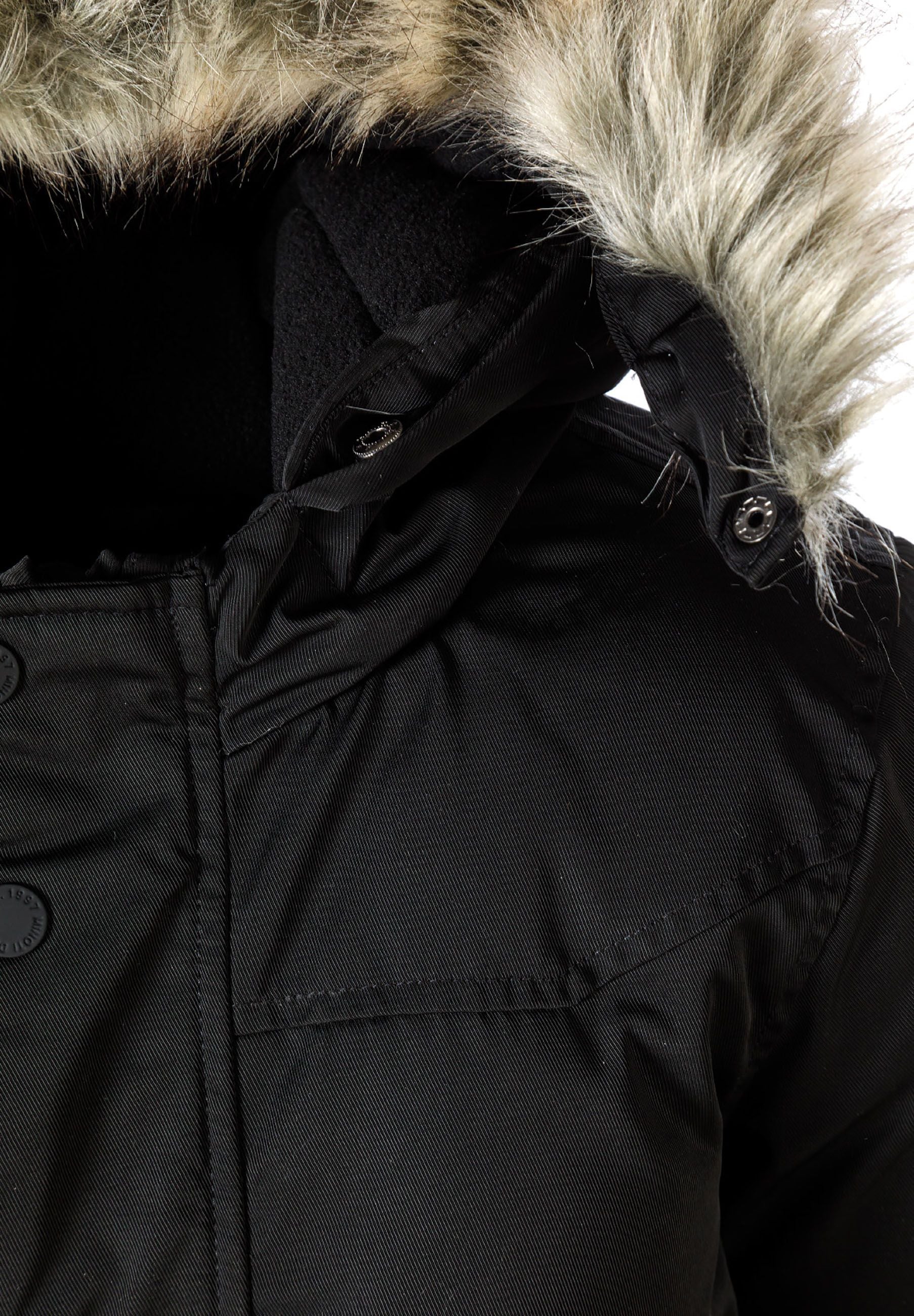 Long Parka, Faux Fur Hood, Black - 7