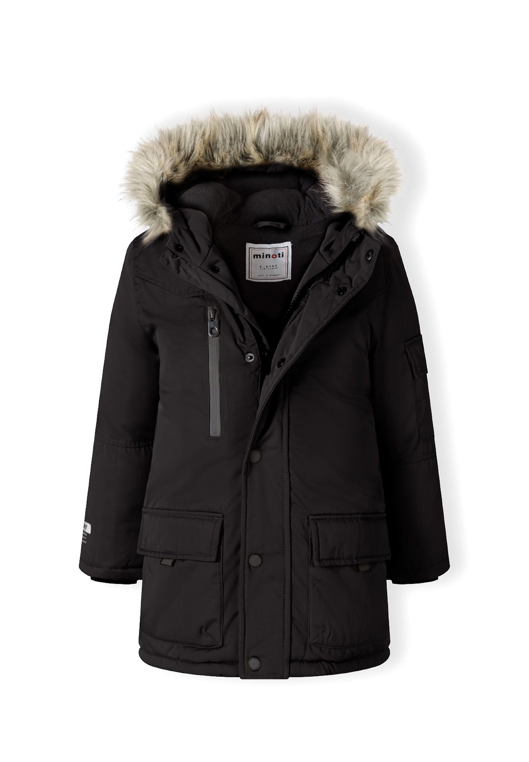 Long Parka, Faux Fur Hood, Black - 4