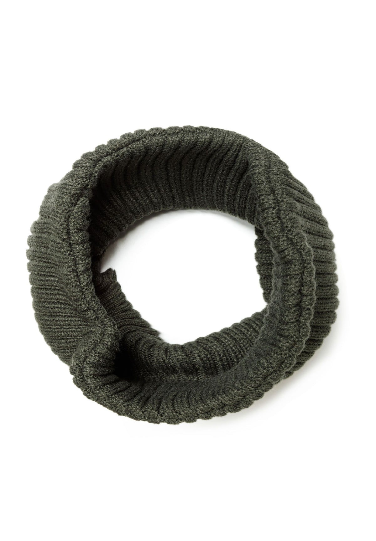 Khaki green hat and snood set, snood loop.
