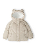 Unisex grey padded baby jacket with teddy lining and 3d ears