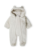 Kids cream Unisex faux fur snowsuit with 3d ears on the hood and cotton lining