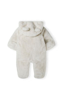 Kids cream Unisex faux fur snowsuit with 3d ears on the hood and cotton lining