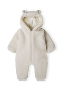 Kids cream Unisex sherpa snowsuit with 3d ears on the hood and cotton lining
