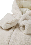 Kids cream Unisex sherpa snowsuit with 3d ears on the hood and cotton lining