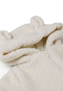 Kids cream Unisex sherpa snowsuit with 3d ears on the hood and cotton lining