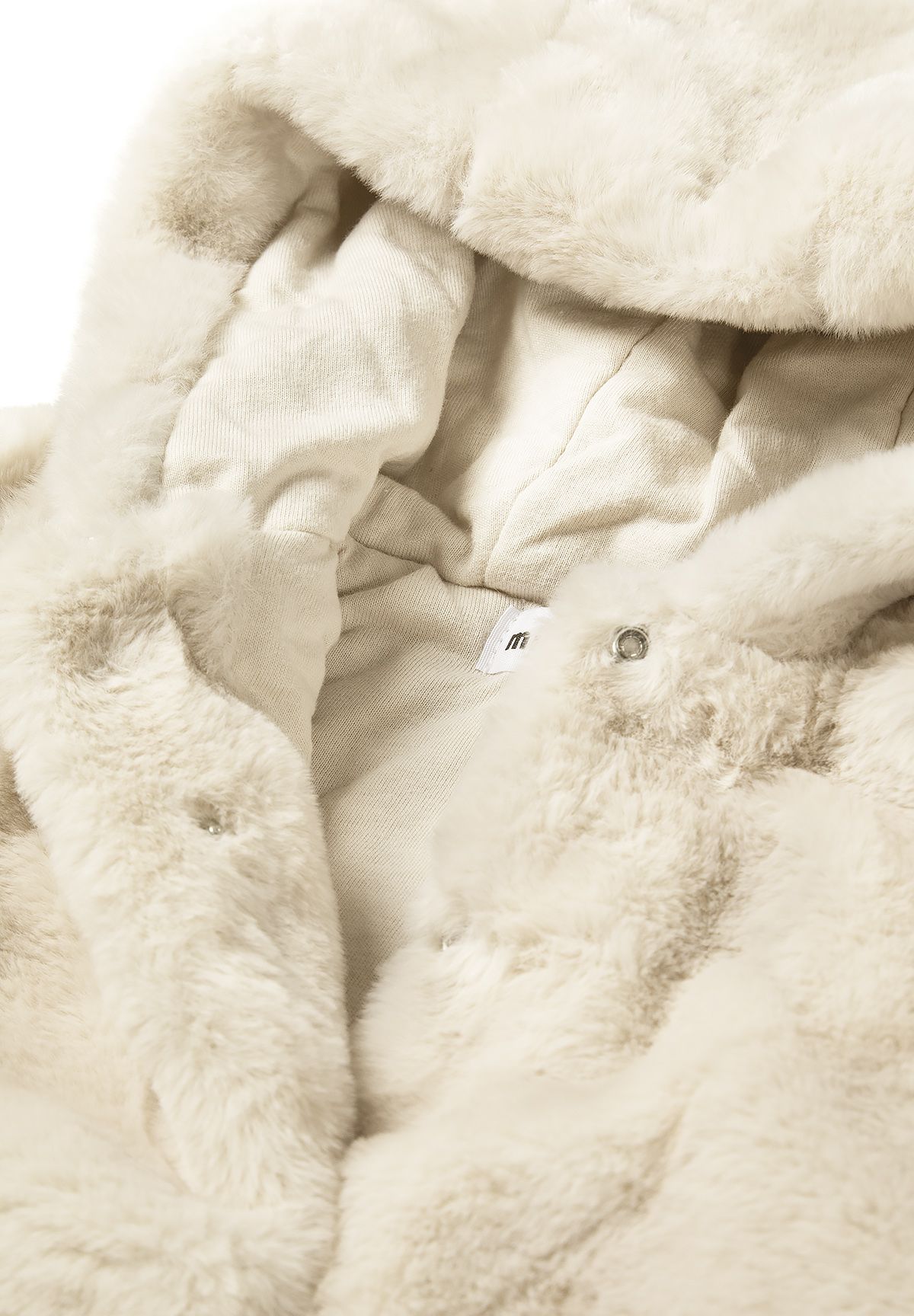 Hooded Faux Fur Jacket, Cream, Bear Ears - 3