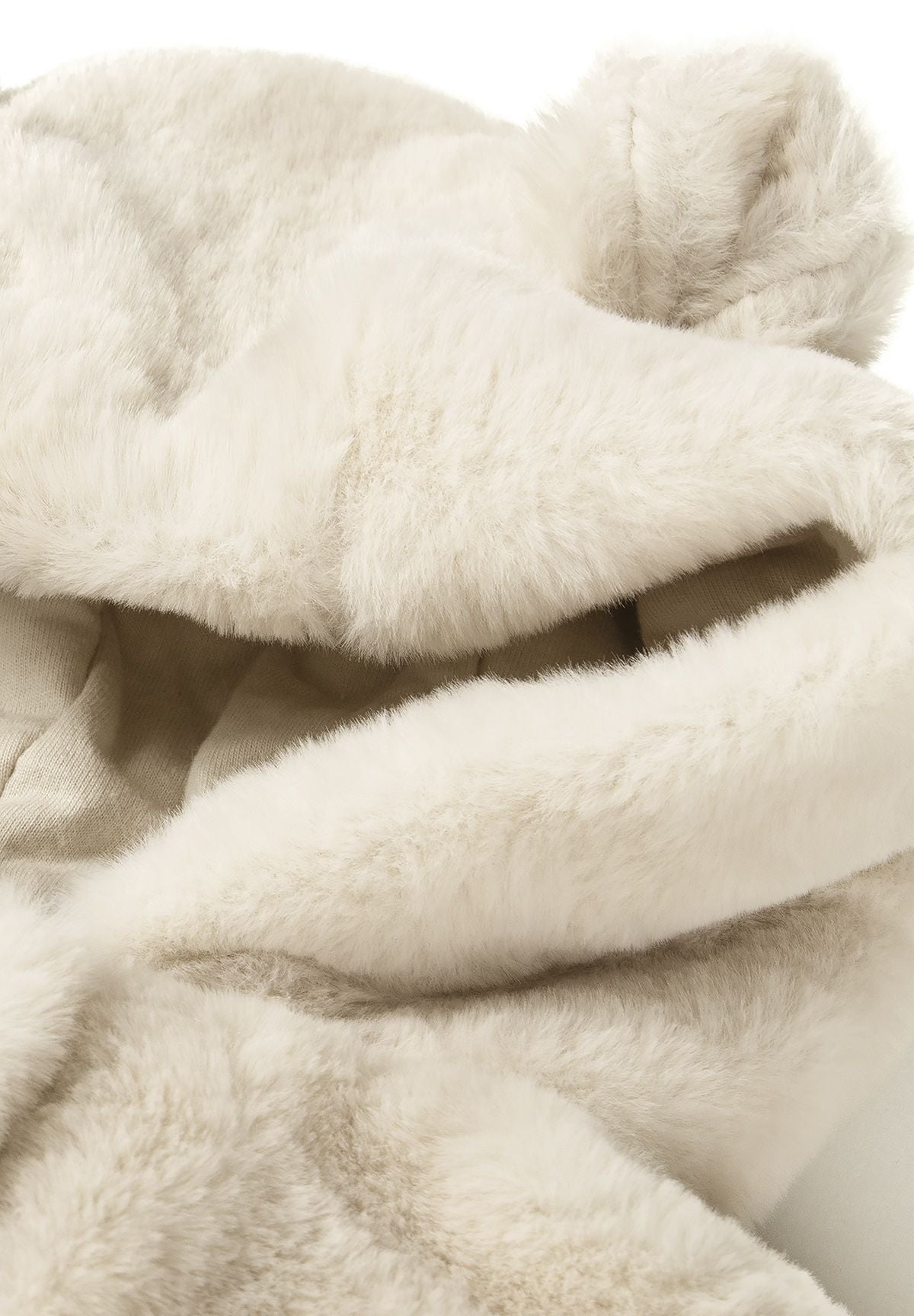 Hooded Faux Fur Jacket, Cream, Bear Ears - 4