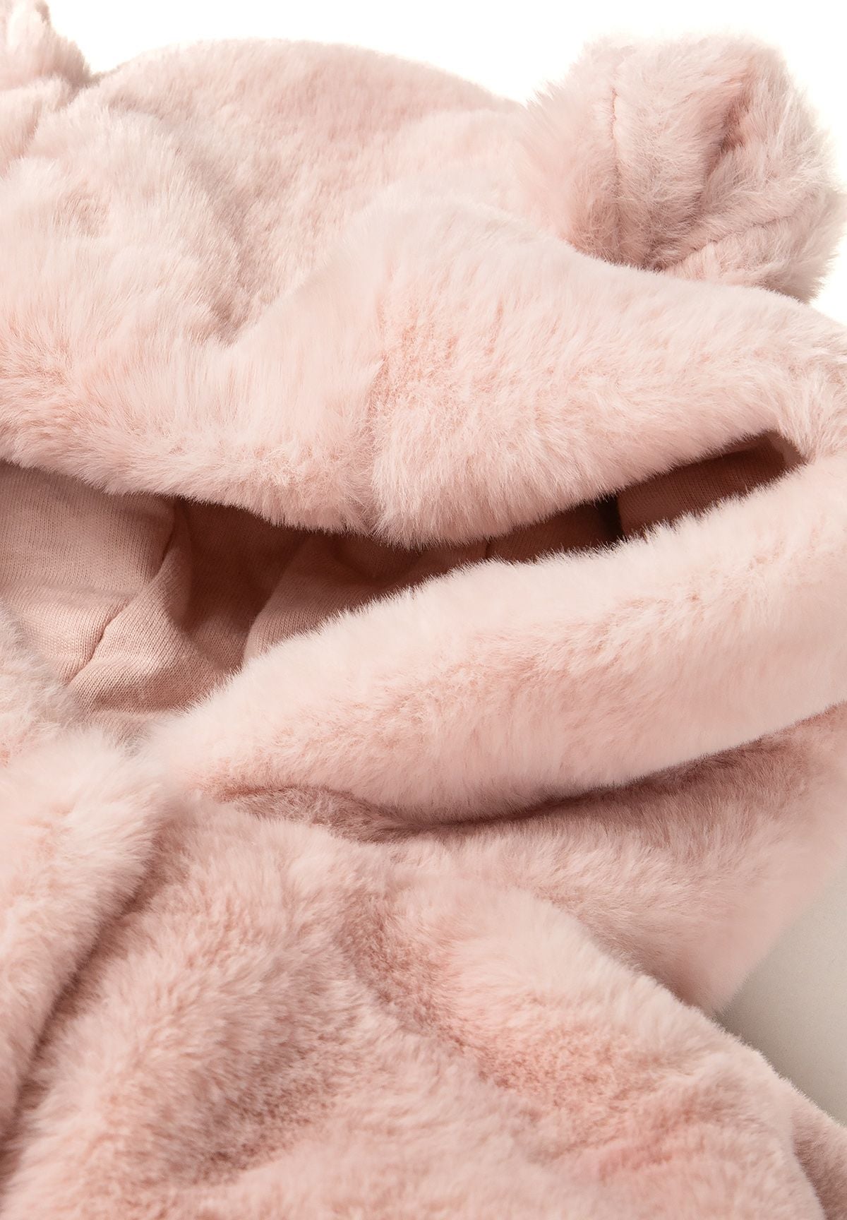 Faux Fur Jacket, Bear Ears Hood, Pink - 4