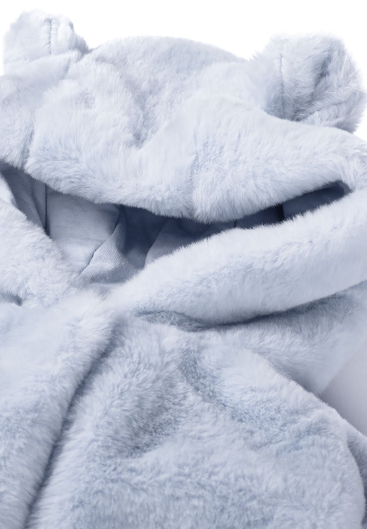 Hooded Faux Fur Jacket, Bear Ears, Light Blue - 4