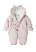 Girls pink Girls snowsuit with ears, fleece lining and mittens light