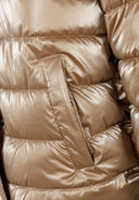 Girls copper padded winter jacket with hood, zipper and snap closure