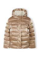 Girls copper padded winter jacket with hood, zipper and snap closure