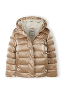 Girls copper padded winter jacket with hood, zipper and snap closure