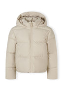 Beżowa krótka pikowana kurtka z kapturem i stójką