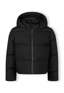 Czarna krótka pikowana kurtka z kapturem i stójką