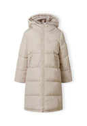 Długa kurtka zimowa z kapturem i napami po bokach