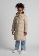 Długa kurtka zimowa z kapturem i napami po bokach