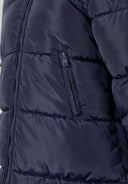 Długa kurtka zimowa z kapturem i napami po bokach