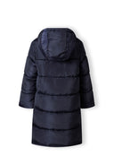 Długa kurtka zimowa z kapturem i napami po bokach