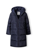 Długa kurtka zimowa z kapturem i napami po bokach