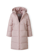 Długa kurtka zimowa z kapturem i napami po bokach