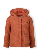 Dziewczęca kurtka z polaru teddy w kolorze terracotta z kapturem