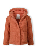 Dziewczęca kurtka z polaru teddy w kolorze terracotta z kapturem