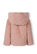 Girls pink faux fur jacket with hood and hidden snaps