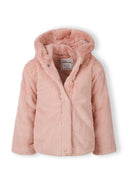 Girls pink faux fur jacket with hood and hidden snaps