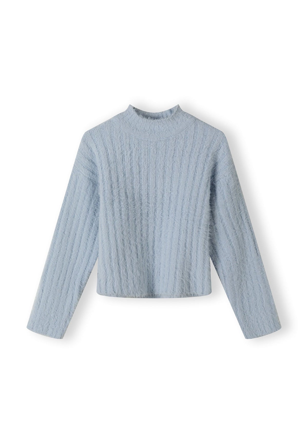 Light blue fluffy ribbed jumper, front.