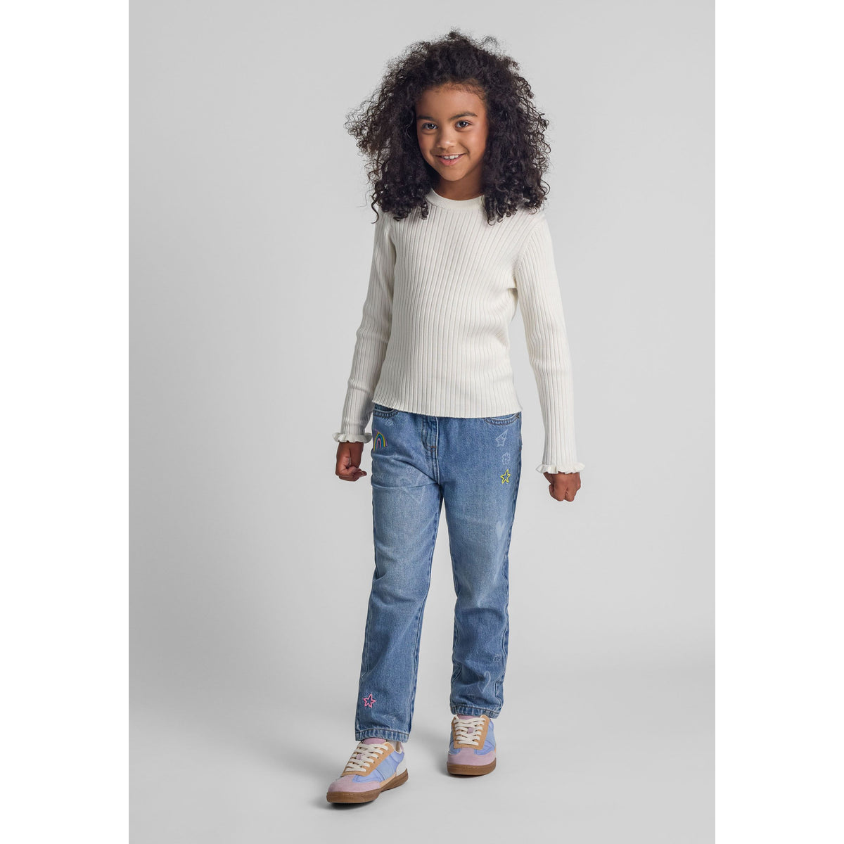 Girls' ribbed jumper in cream — complete product view for square Shop card