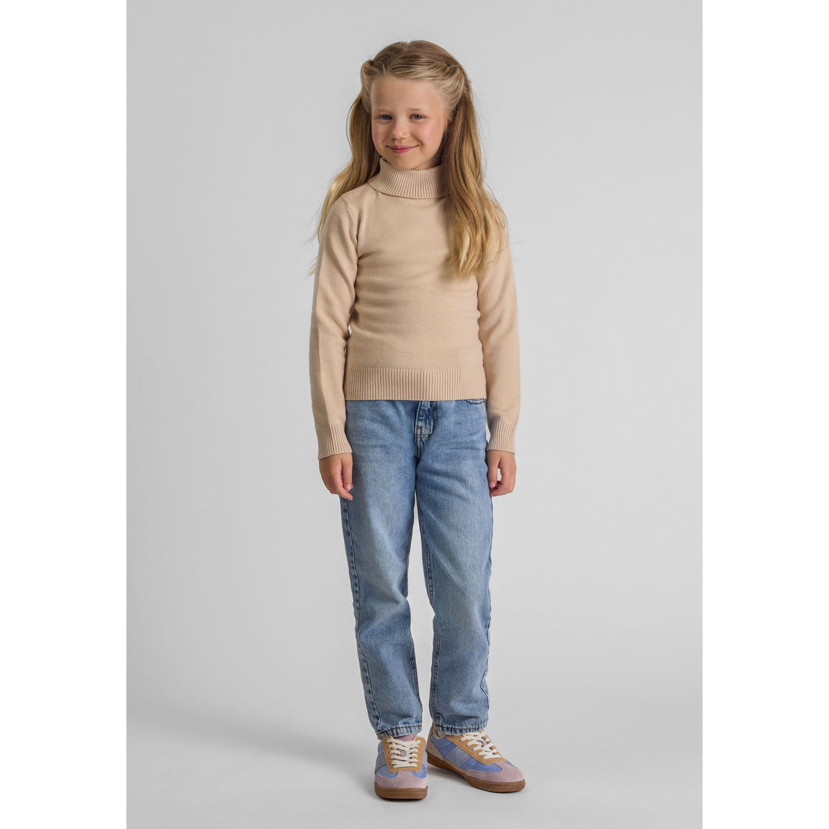 Girls' high neck jumper in beige — complete product view for square Shop card