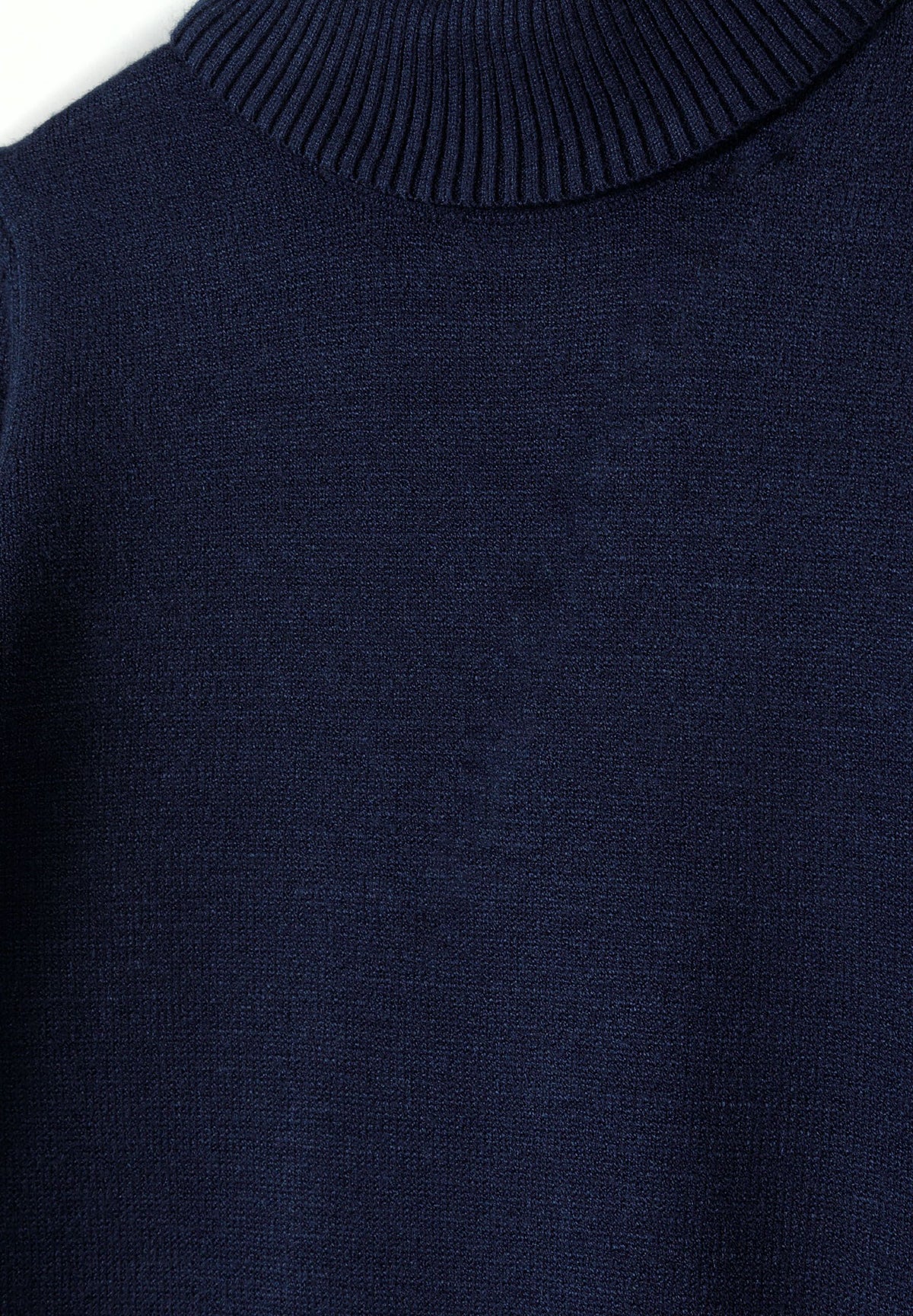 Navy high neck jumper, knit detail.