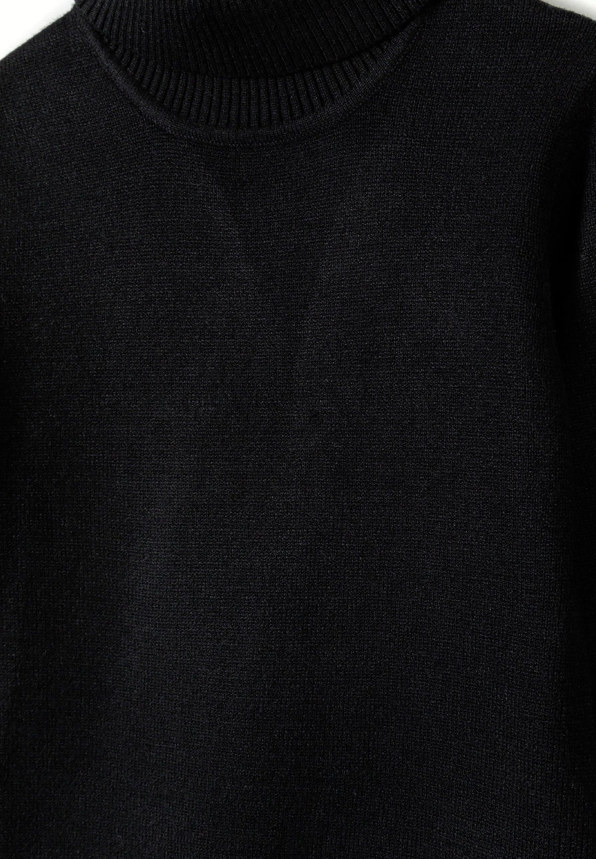 Black high neck jumper, knit detail.