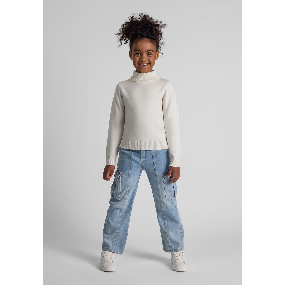 Girls' high neck jumper in cream — complete product view for square Shop card