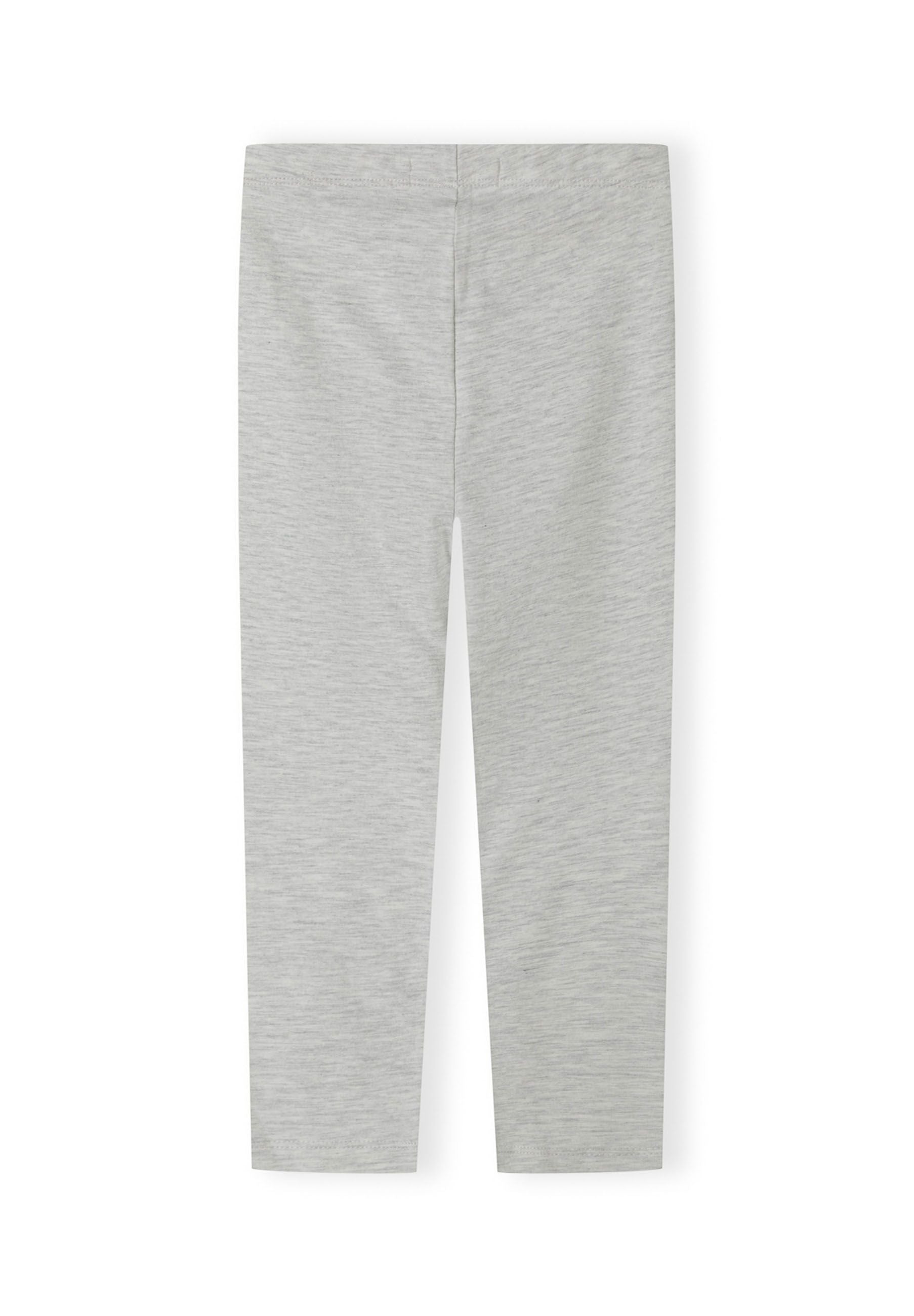Girls full-length grey jersey leggings with elastic waistband, front view.