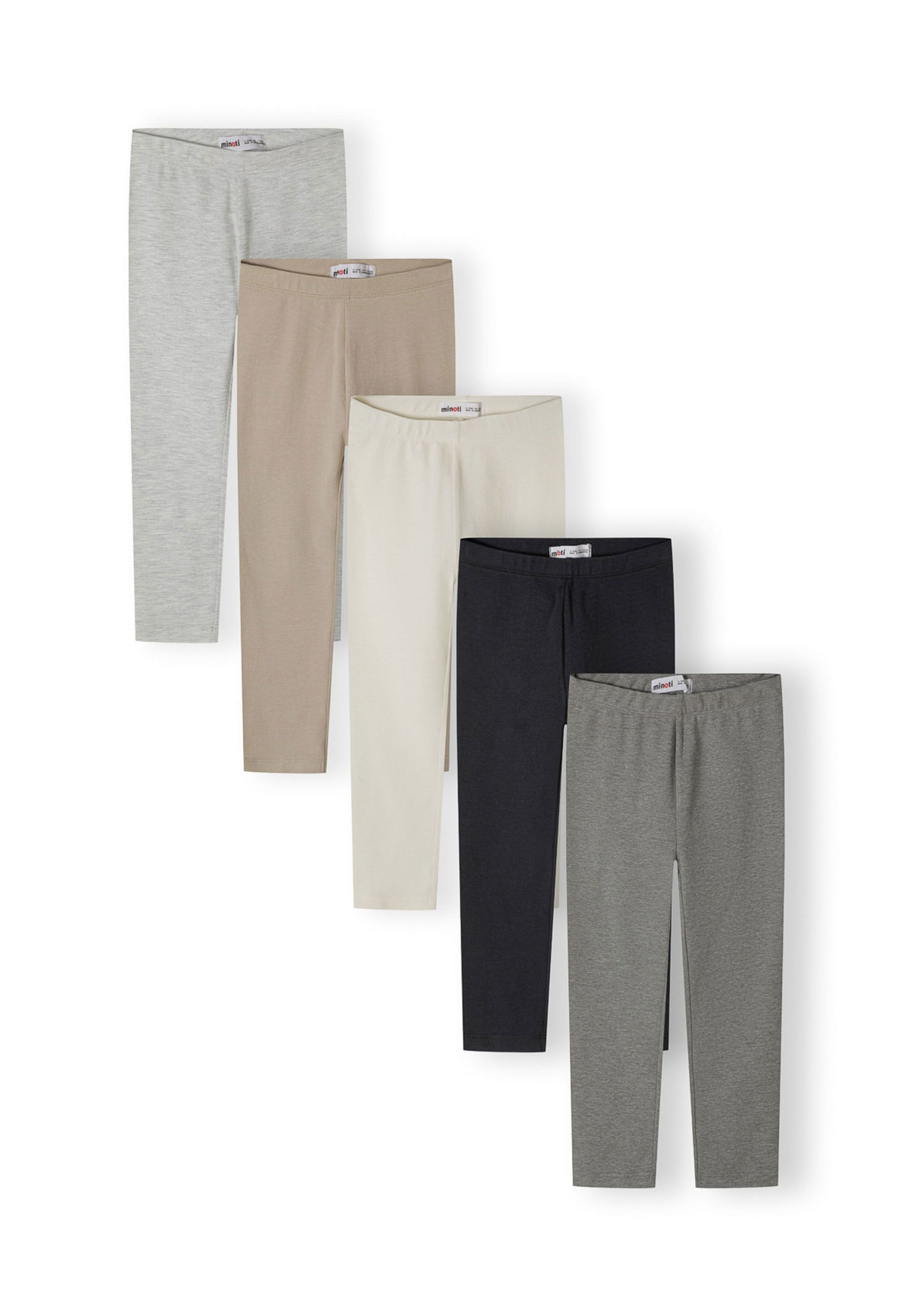 Set of five girls' jersey leggings in various grey tones, featuring an elastic waistband.