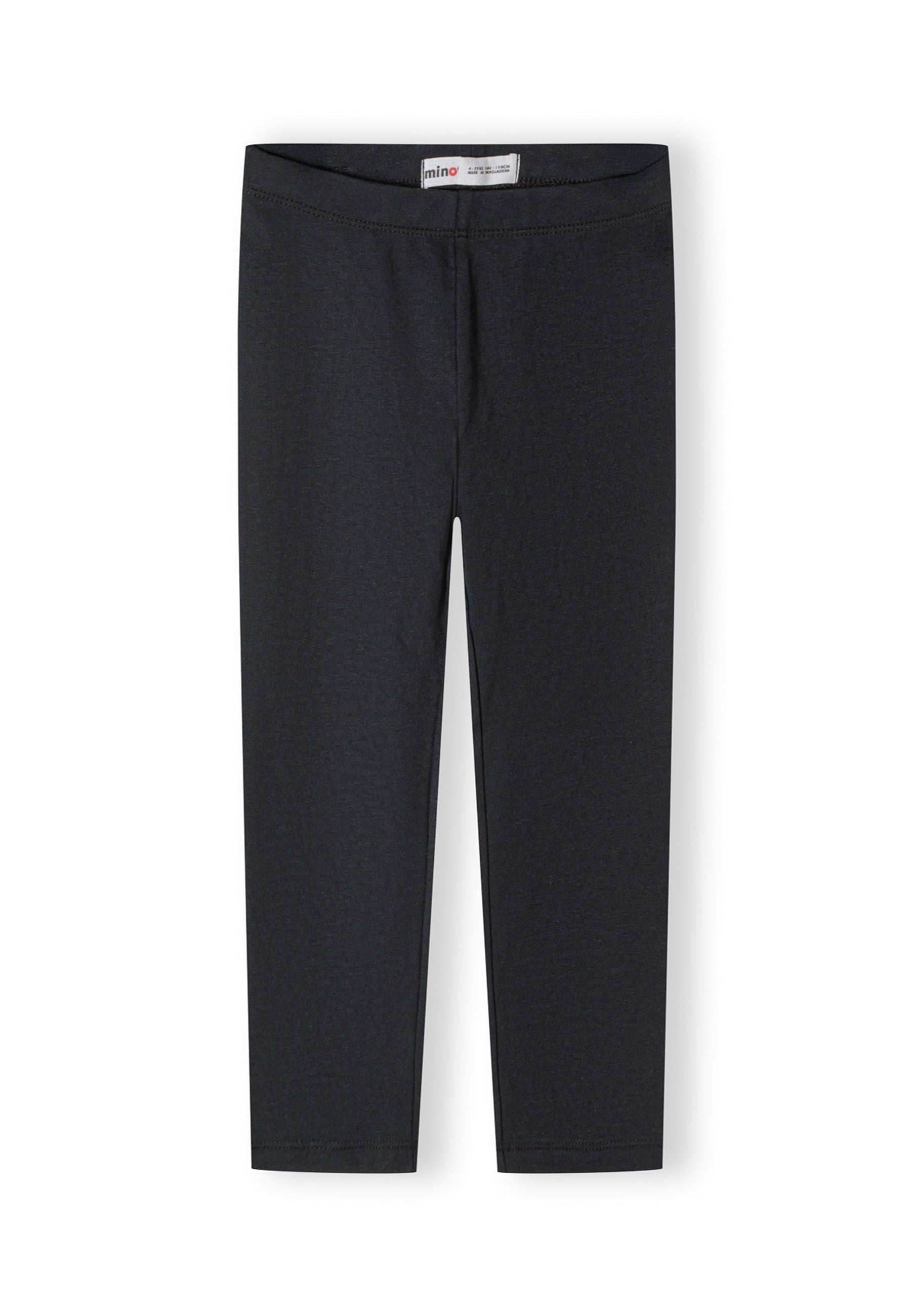 Front view of black girls' jersey leggings with elastic waistband.