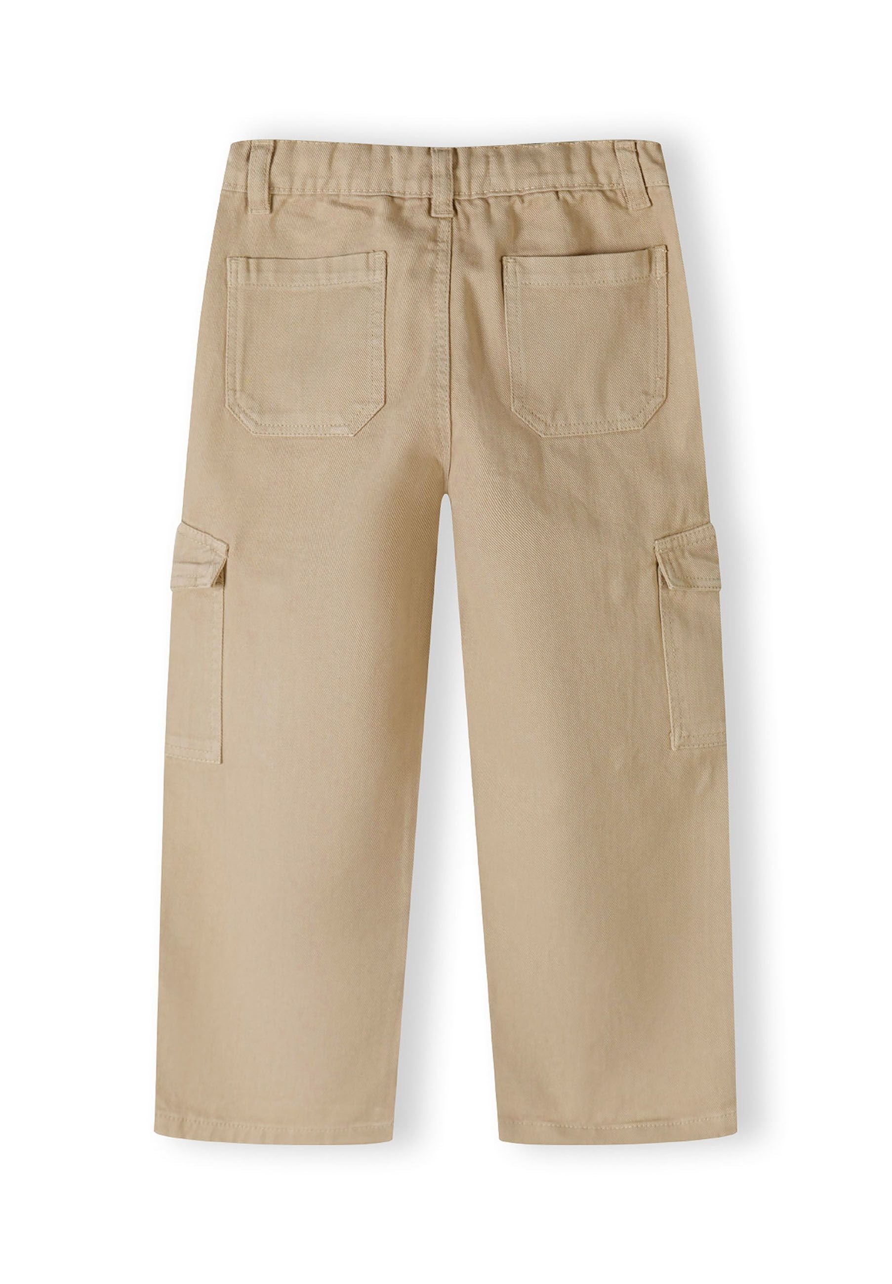 Back view of girls wide-leg combat pants in beige with cargo pockets.