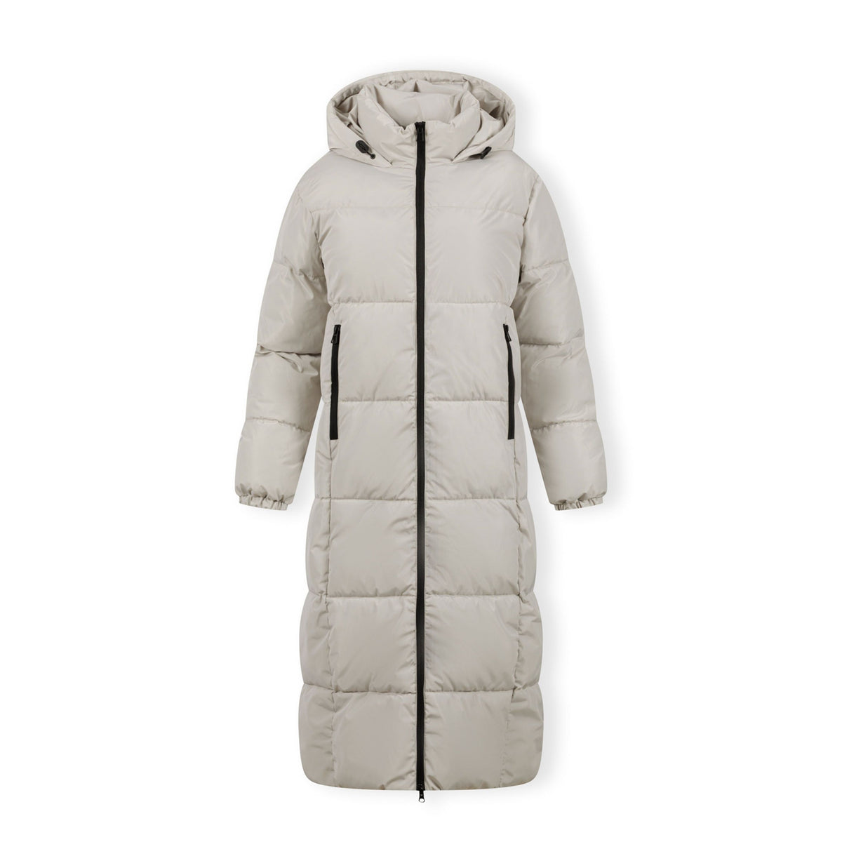 Women's long puffer coat in beige — complete product view for square Shop card