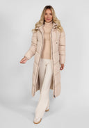 Długa pikowana kurtka zimowa z kontrastowym zamkiem