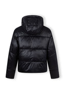 Krótka błyszcząca kurtka z pikowaniem i kapturem