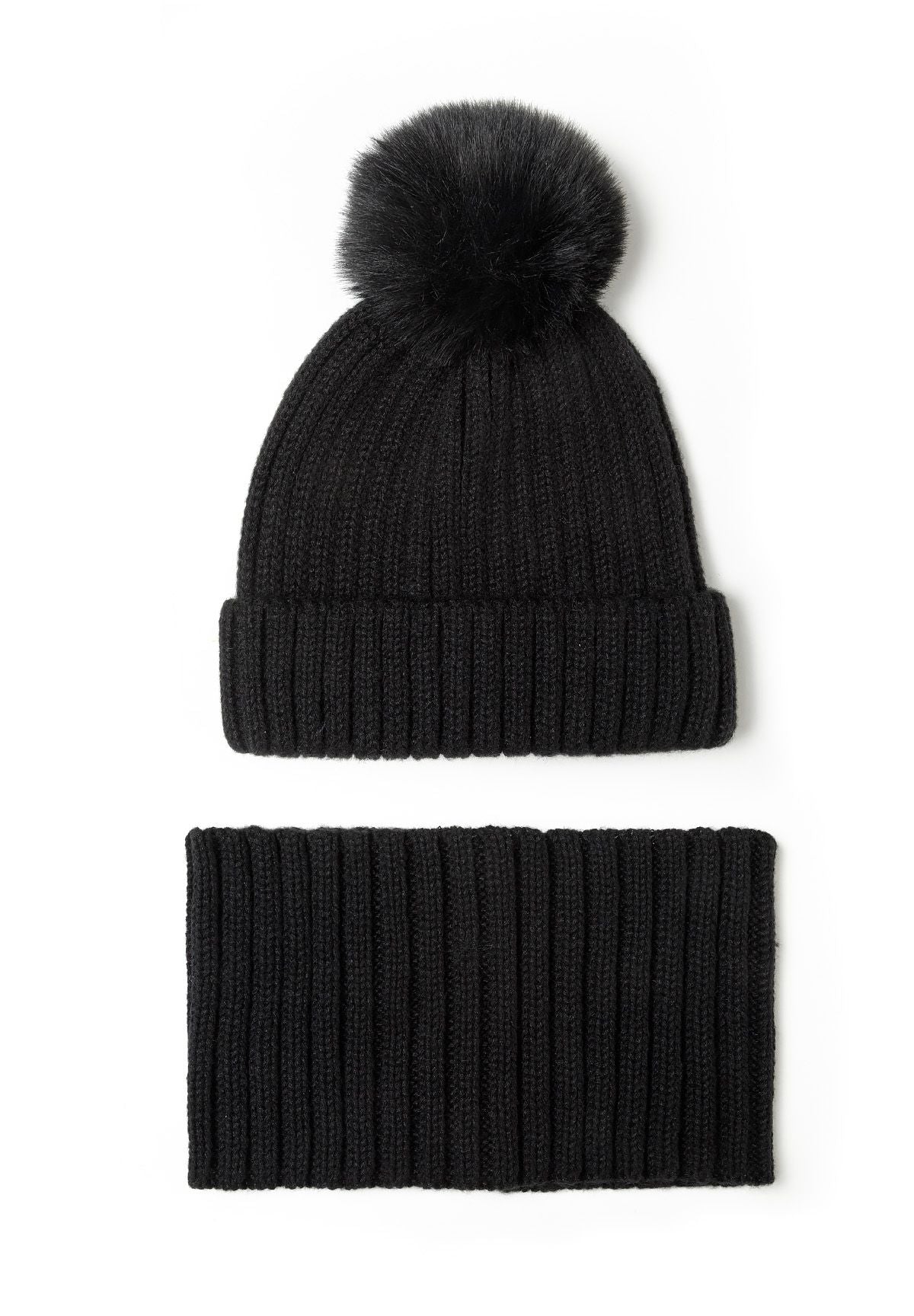 Black hat and snood set, complete set.