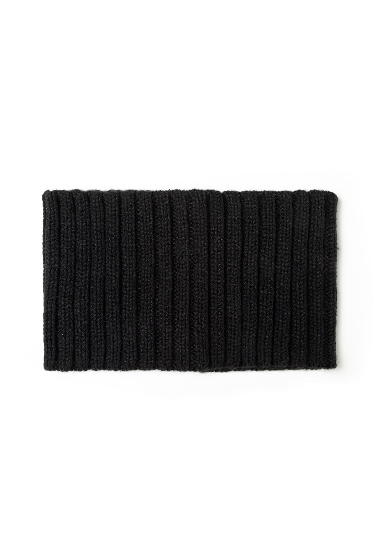 Black hat and snood set, snood laid flat.