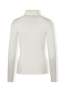 Back view of a cream women's turtleneck jumper with ribbed trims.