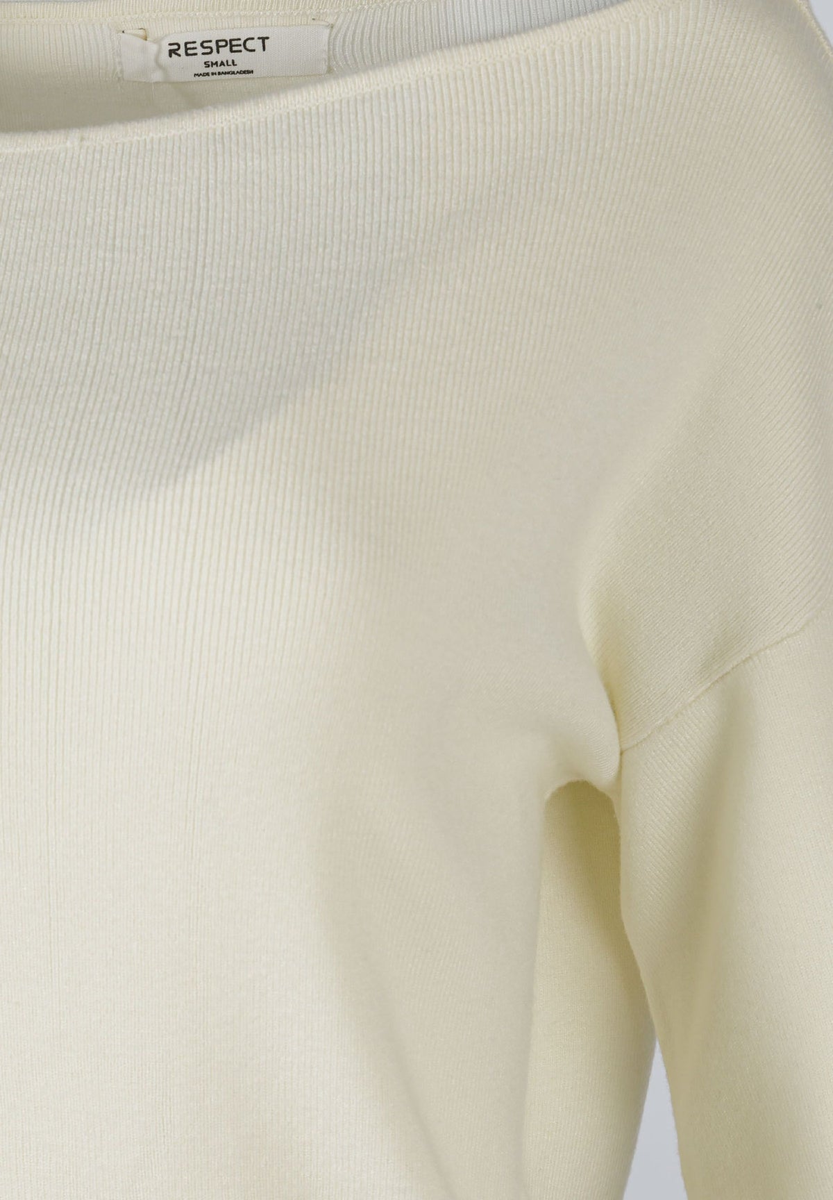 Cream boat neck jumper, knit detail.