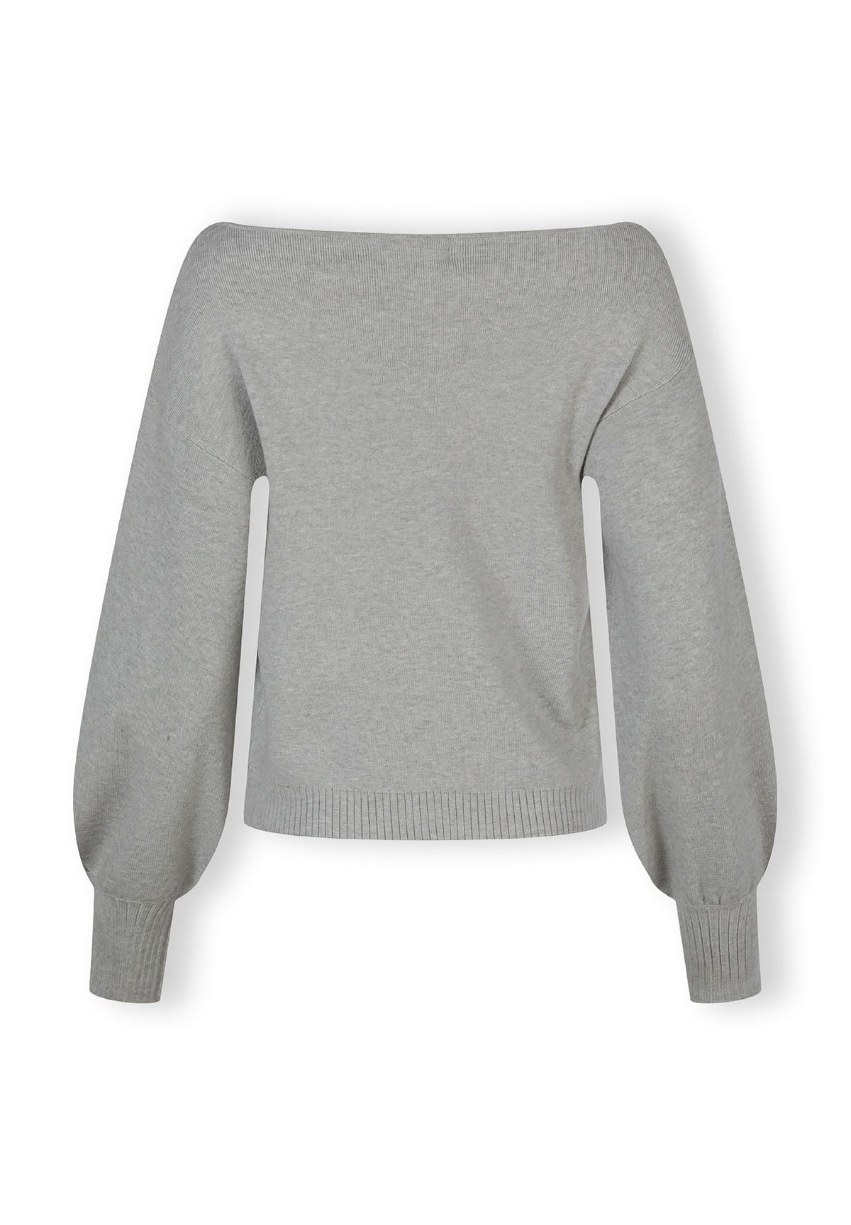 Grey boat neck jumper, back.