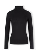 Women black turtleneck jumper, front view, features ribbed trims.